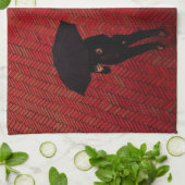 ニューヨークシティの通り場面、雨の日の傘 キッチンタオル (折り畳み)