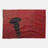 ニューヨークシティの通り場面、雨の日の傘 キッチンタオル (横)
