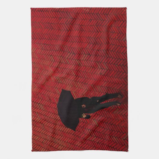 ニューヨークシティの通り場面、雨の日の傘 キッチンタオル (縦)