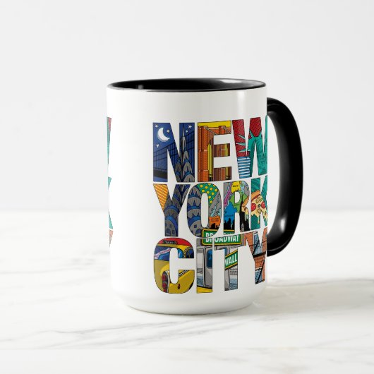 ニューヨークシティの黒15のozの信号器のマグ マグカップ (正面右)