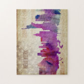 ニューヨークシティのNY |の水彩画都市スカイライン ジグソーパズル (縦)