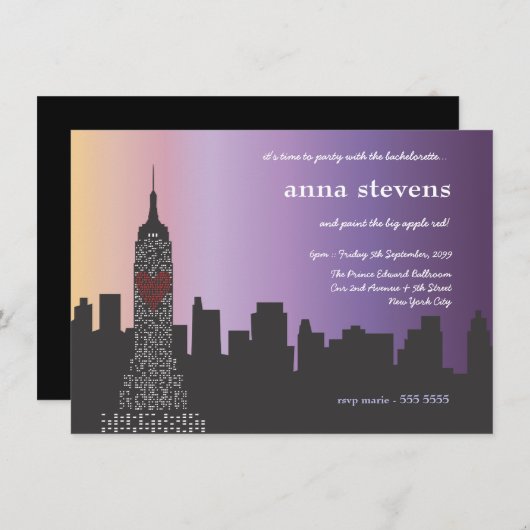ニューヨークシティアットナイトバチェロレッテ 招待状 (正面/裏面)