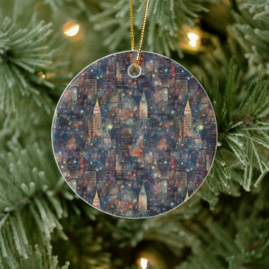 ニューヨークシティアットニューイヤーin水彩画 セラミックオーナメント (ツリー)