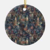 ニューヨークシティアットニューイヤーin水彩画 セラミックオーナメント (正面)