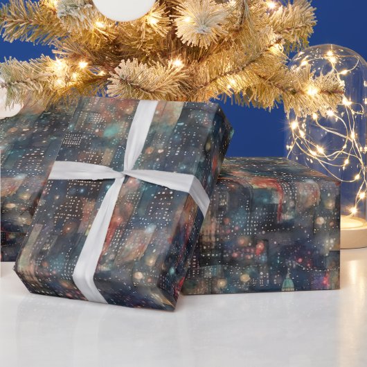ニューヨークシティアットニューイヤーin水彩画 ラッピングペーパー (クリスマス)