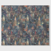 ニューヨークシティアットニューイヤーin水彩画 ラッピングペーパー (フラット)