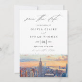 ニューヨークシティウォーターカラーウェディング日付を保存 招待状 (正面)