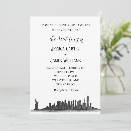 ニューヨークシティウォーターカラーデスティネーションシッ結婚クス 招待状 (スタンド正面)