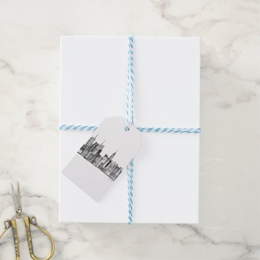 ニューヨークシティウォーターカラーブラックマンハッタンNYC ギフトタグ (より糸付き)