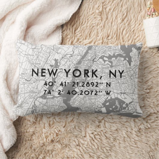 ニューヨークシティカスタムの地図 |白黒グレー ランバークッション (ブランケット)