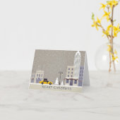 ニューヨークシティクリスマス | アイコニックな彫像ビッグアップル カード (黄色い花)