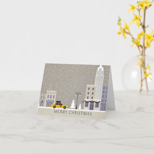 ニューヨークシティクリスマス | アイコニックな彫像ビッグアップル カード (黄色い花)