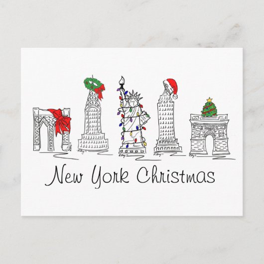 ニューヨークシティクリスマスNYCクリスマスホリデーランドマークス シーズンポストカード (正面)