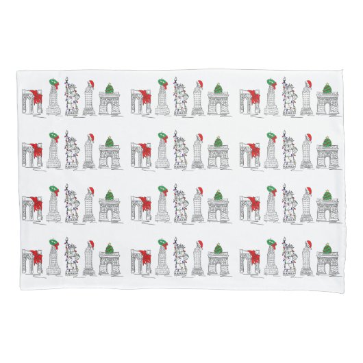 ニューヨークシティクリスマスNYCホリデーアーキテクチャー 枕カバー (正面)