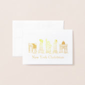 ニューヨークシティクリスマスNYCホリデーランドマークスクリスマス 箔カード (封筒付き正面)