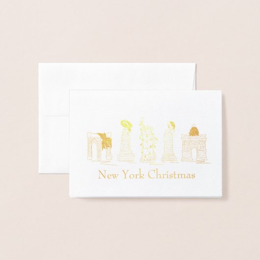 ニューヨークシティクリスマスNYCホリデーランドマークスクリスマス 箔カード (封筒付き正面)