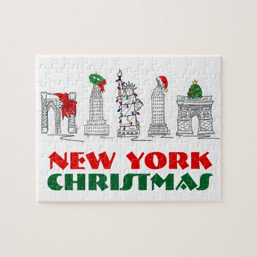 ニューヨークシティクリスマスNYCランドマークスホリデイ ジグソーパズル (横)