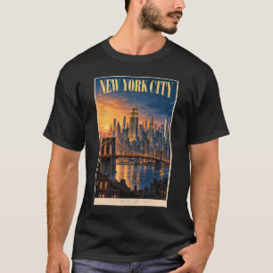 ニューヨークシティサンセットイラスト旅行アートレトロ Tシャツ