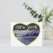 ニューヨークシティサンセットパープルシティスケープ絵画ズ ポストカード (スタンド正面)