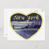 ニューヨークシティサンセットパープルシティスケープ絵画ズ ポストカード (正面/裏面)