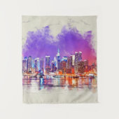 ニューヨークシティサンセット – 混合メディア タペストリー (正面)