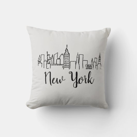 ニューヨークシティスカイラインイラストレーションピロー クッション (正面)