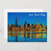 ニューヨークシティスカイラインウォーターカラーイラストレーション ポストカード (正面/裏面)