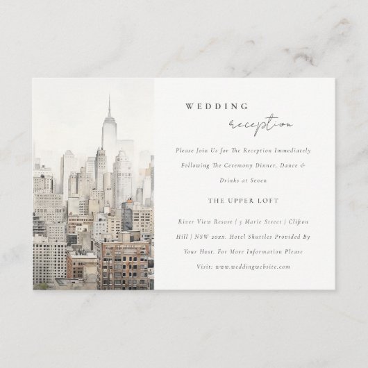 ニューヨークシティスカイラインウォーターカラーウェディングレセプション エンクロージャーカード (正面)