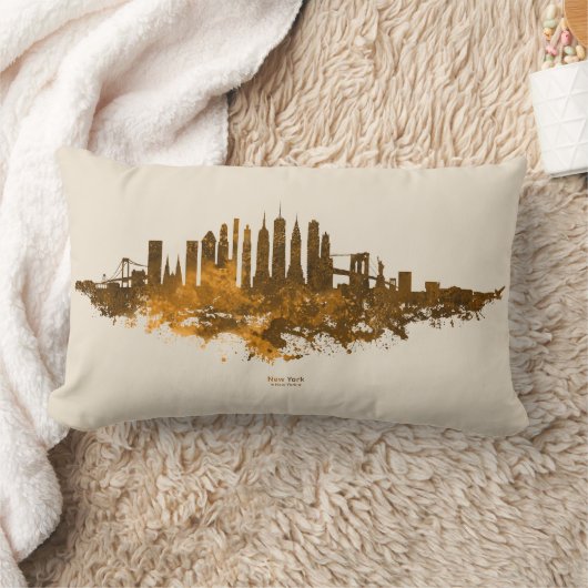 ニューヨークシティスカイラインウォーターカラー(オレンジ色) ランバークッション (ブランケット)