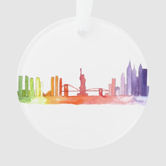 ニューヨークシティスカイラインウォーターカラーNYCマンハッタン オーナメント (正面)