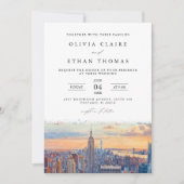 ニューヨークシティスカイラインウォーター結婚カラー 招待状 (正面)