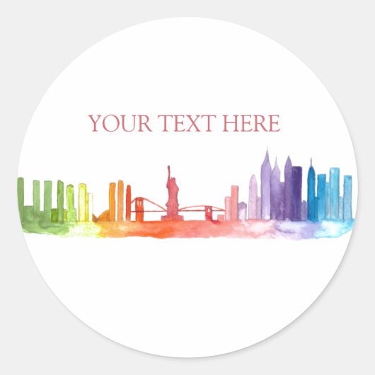 ニューヨークシティスカイラインカラフルレインボーモダン ラウンドシール (正面)