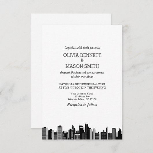 ニューヨークシティスカイラインシティスケープ結婚式招待状 招待状 (正面/裏面)