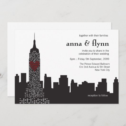 ニューヨークシティスカイラインシティスケープ結婚式招待状 招待状 (正面/裏面)