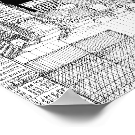 ニューヨークシティスカイラインスケッチ白黒メイト ポスター (角)