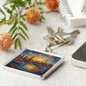 ニューヨークシティスカイラインバンゴッホスタイル キーホルダー (側面)