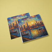 ニューヨークシティスカイラインバンゴッホスタイル ノートカード