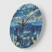 ニューヨークシティスカイラインバンゴッホスタリーナイトアート ラージ壁時計 (傾斜)