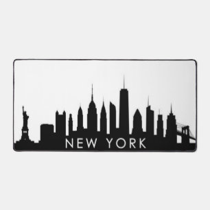 ニューヨークシティスカイラインブラックモダンマンハッタンNYC デスクマット