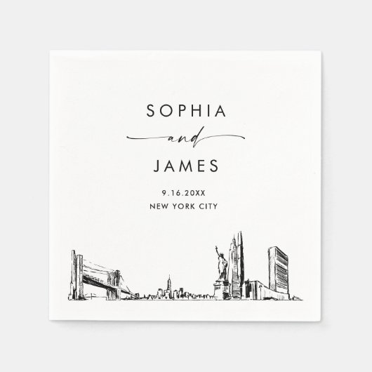 ニューヨークシティスカイラインモダンズ結婚カクテル スタンダードカクテルナプキン (正面)
