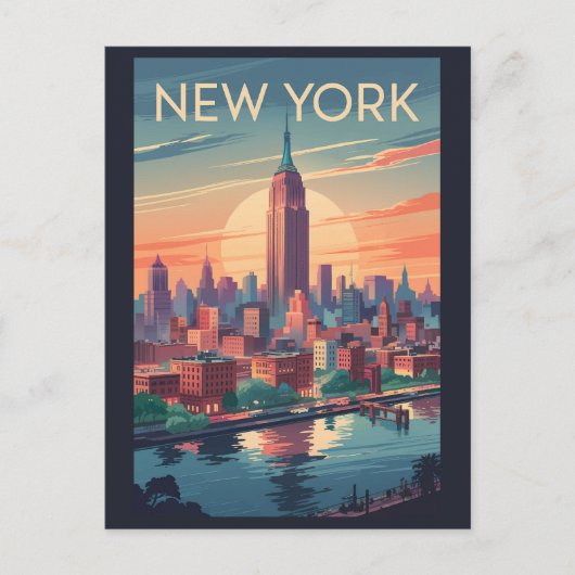 ニューヨークシティスカイライン旅行アートヴィンテージ ポストカード (正面)
