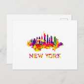 ニューヨークシティスカイライン明るいカラフル ポストカード (正面/裏面)