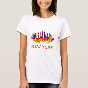 ニューヨークシティスカイライン明るいカラフル Tシャツ