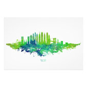 ニューヨークシティスカイライン水彩青とライム フォトプリント            (正面)