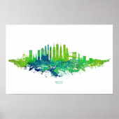 ニューヨークシティスカイライン水彩青とライム ポスター (正面)