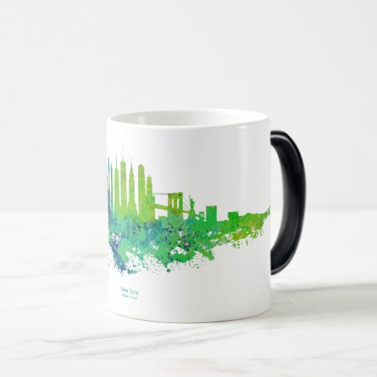 ニューヨークシティスカイライン水彩青とライム モーフィングマグカップ (正面右)