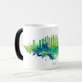 ニューヨークシティスカイライン水彩青とライム モーフィングマグカップ (正面左)