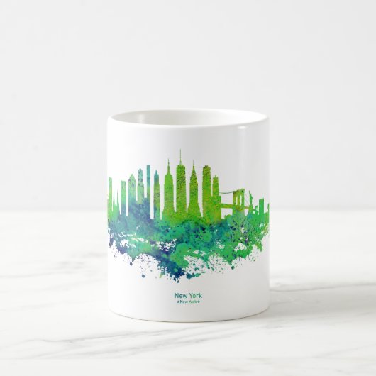 ニューヨークシティスカイライン水彩青とライム モーフィングマグカップ (中央)