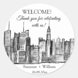 ニューヨークシティスカイライン白黒ウィンドズ ラウンドシール