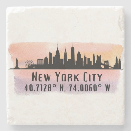 ニューヨークシティスカイライン緯度と経度 ストーンコースター (正面)